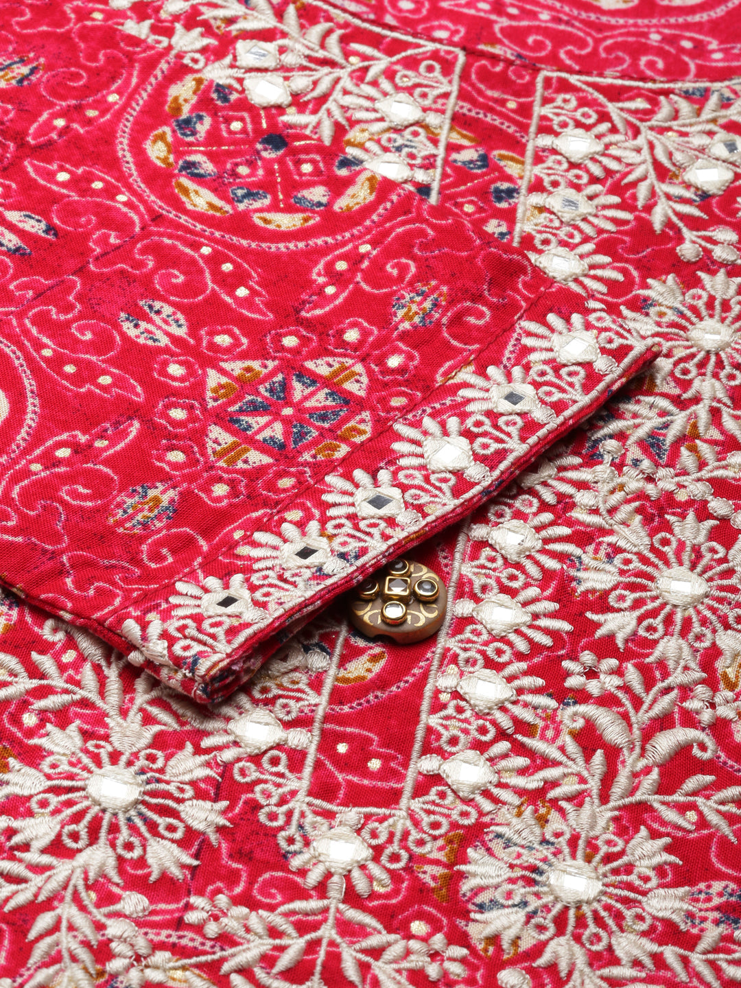 Neerus Pink viscose rayon printed kurti straight silhouette - detail view 1