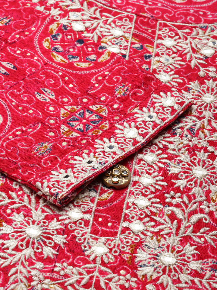 Neerus Pink viscose rayon printed kurti straight silhouette - detail view 1