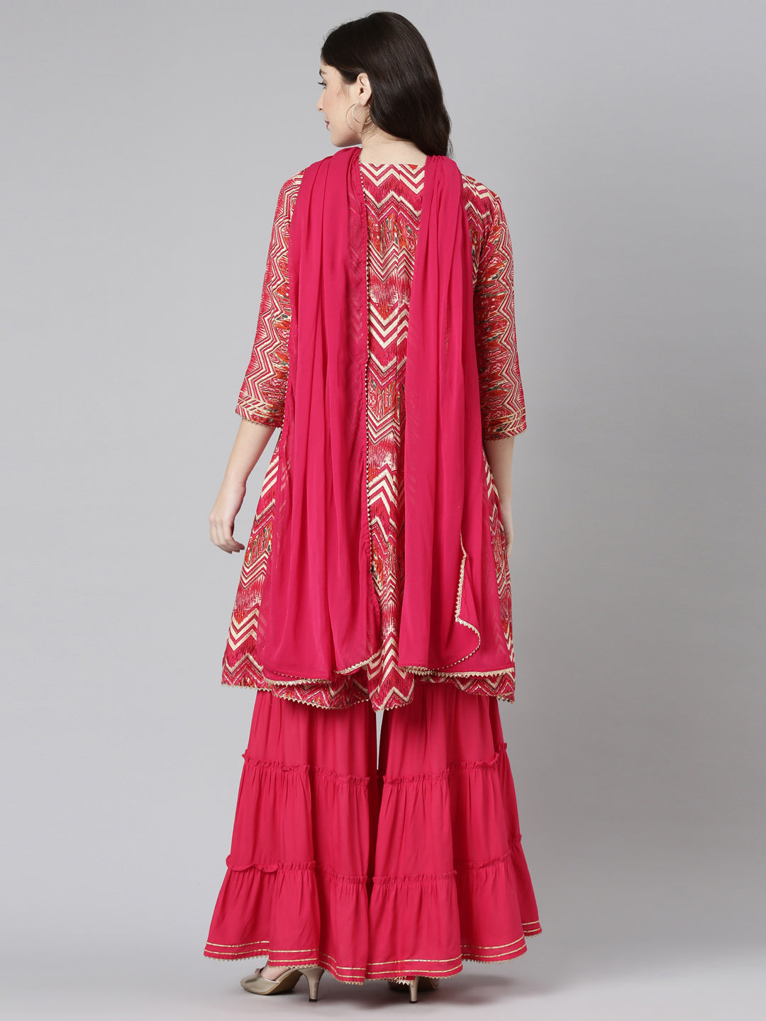 Neerus Purple printed straight kurta sharara set - side view