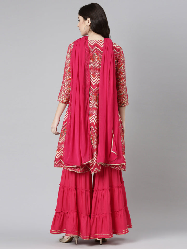 Neerus Purple printed straight kurta sharara set - side view