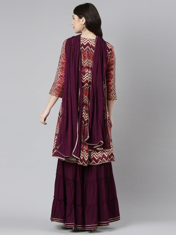 Neerus Pink printed straight sharara set with dupatta - side view