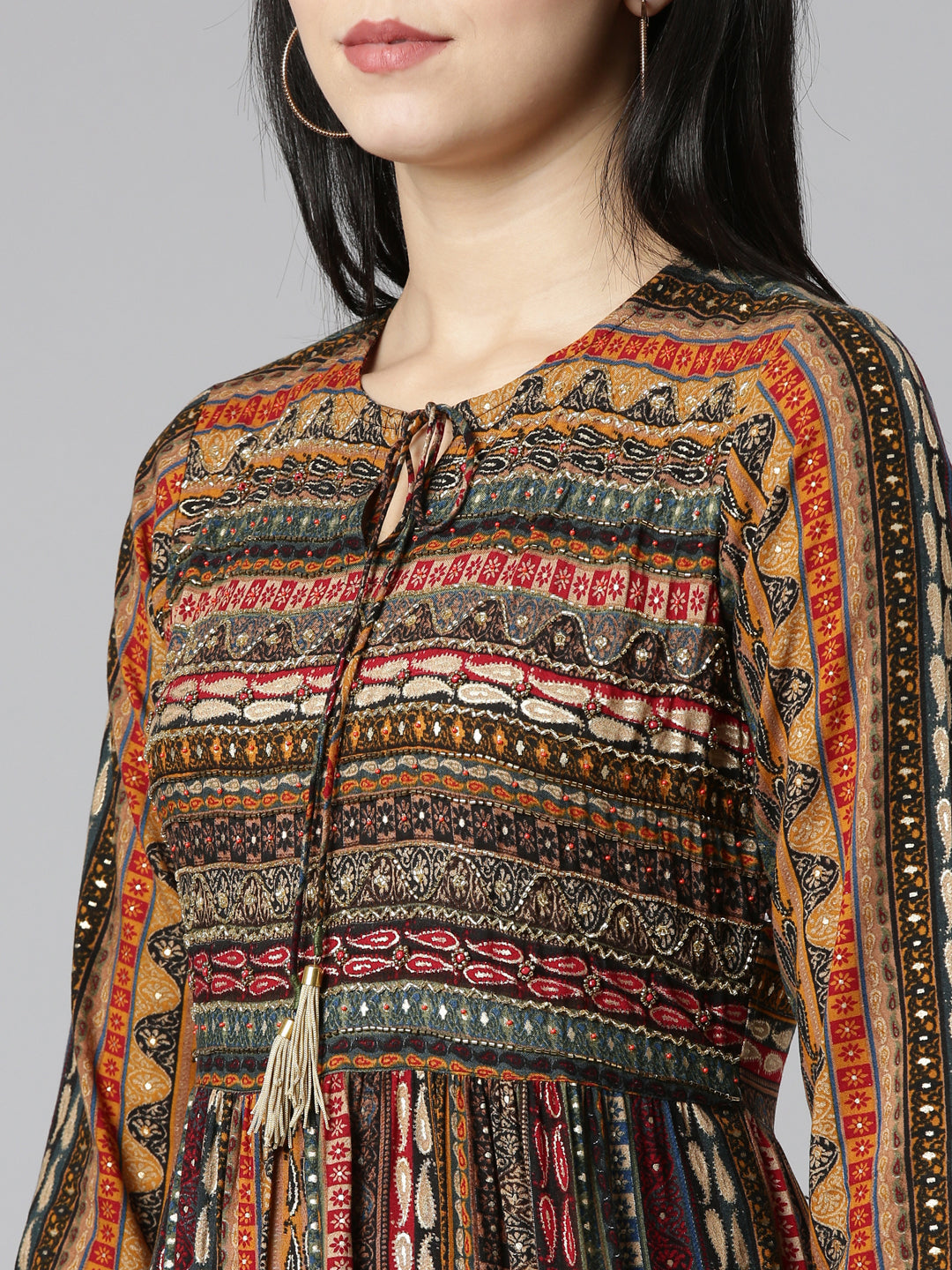 Neerus Black printed straight dress - detail view 1