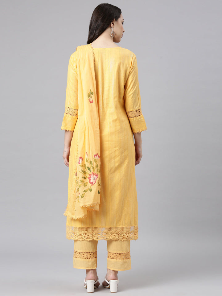 Neerus Orange cotton panelled straight kurta set - side view