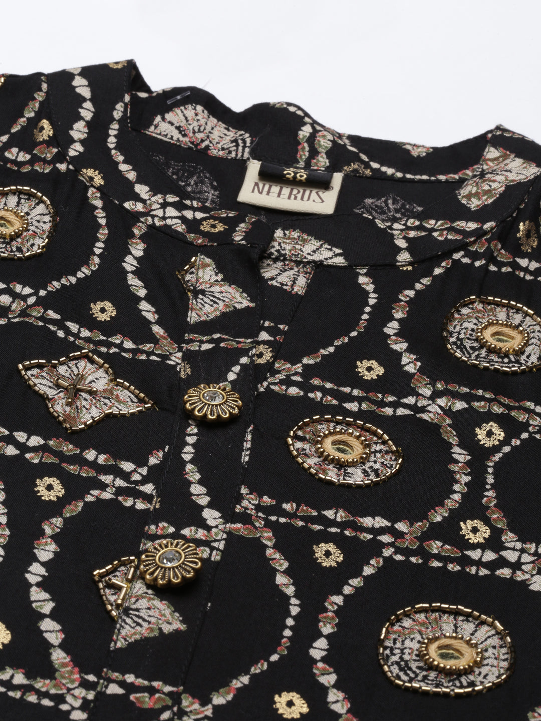 Neerus Black rayon straight kurta - back view