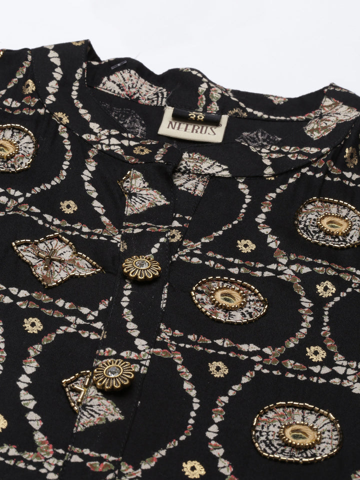 Neerus Black rayon straight kurta - back view