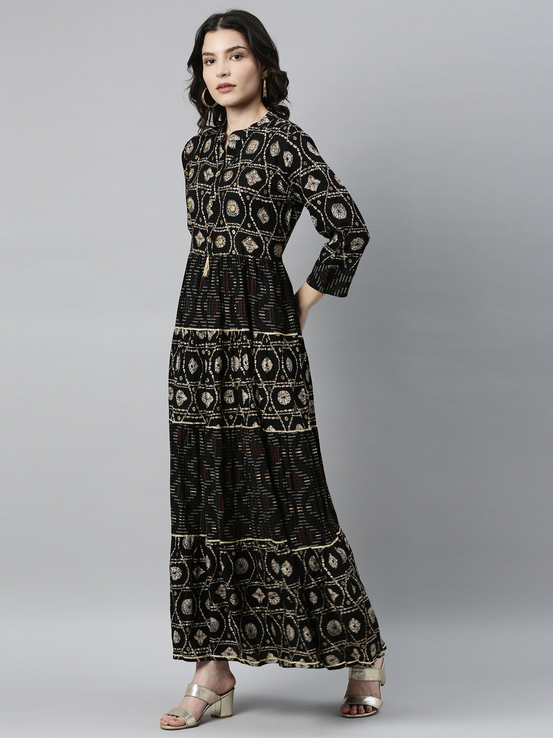 Neerus Black rayon straight kurta - side view