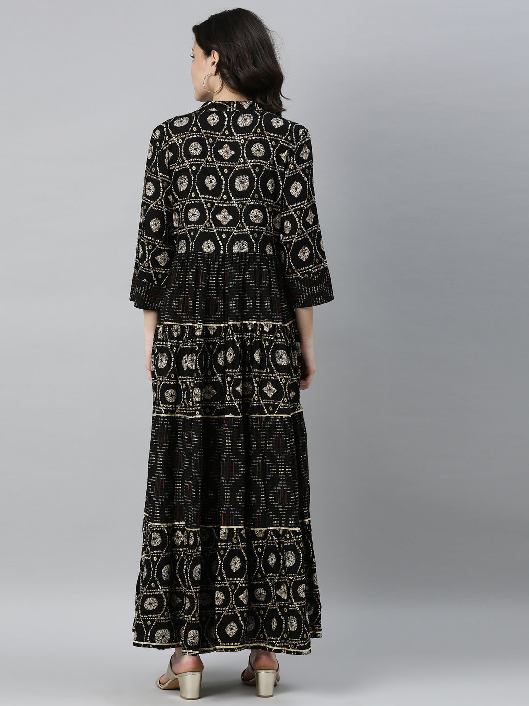 Neerus Black rayon straight kurta - detail view 2