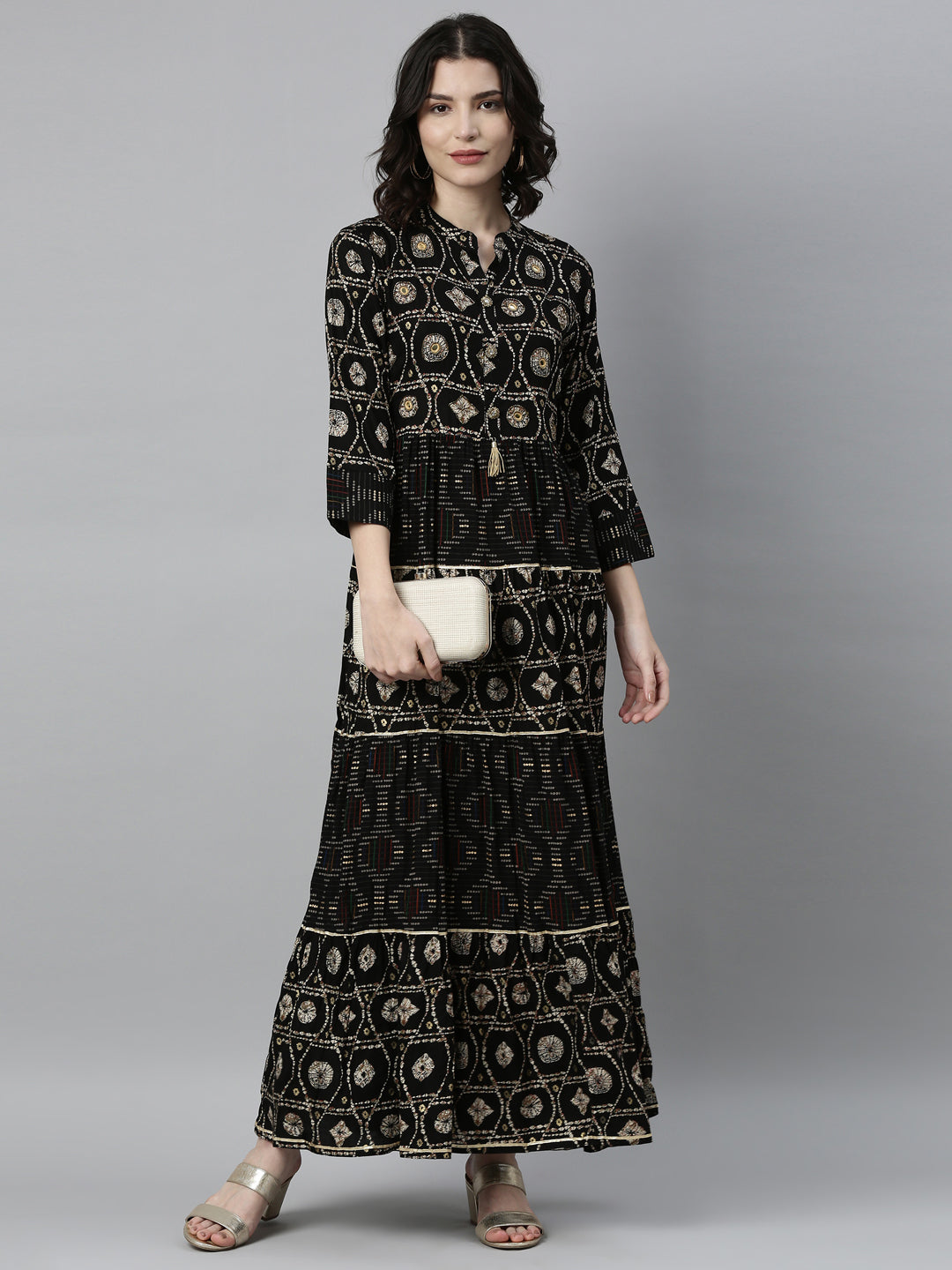 Neerus Black rayon straight kurta - detail view 3