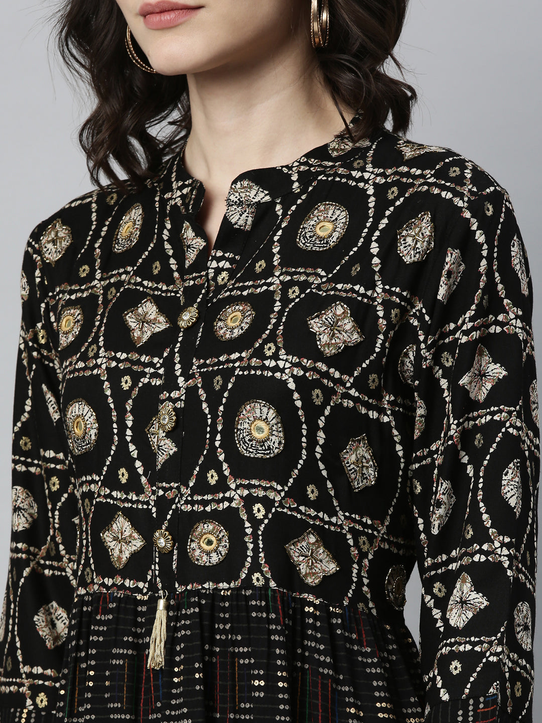 Neerus Black rayon straight kurta - detail view 5