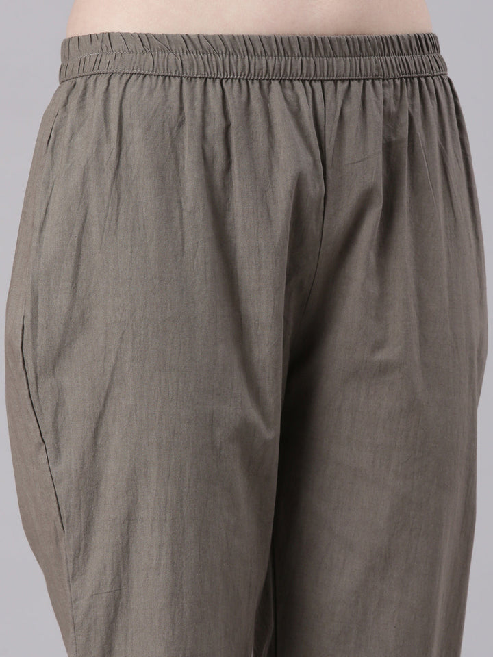 Neerus Grey Printed Straight Kurta and Trousers With Dupatta