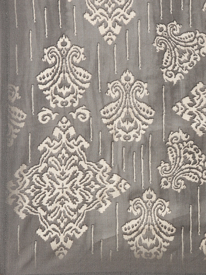 Neerus Grey Printed Straight Kurta and Trousers With Dupatta