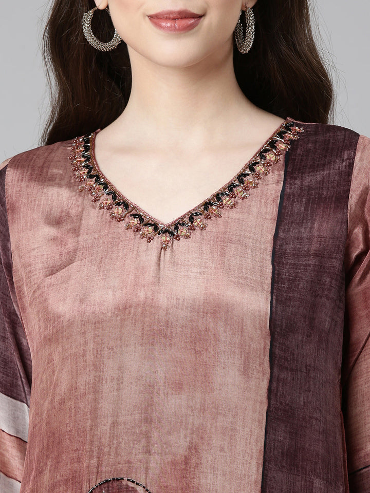 Neerus Brown Solid Straight Kurta and Trousers With Dupatta