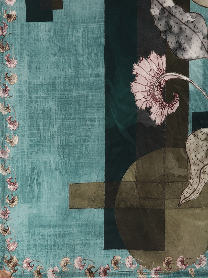 Neerus Green Solid Straight Kurta and Trousers With Dupatta