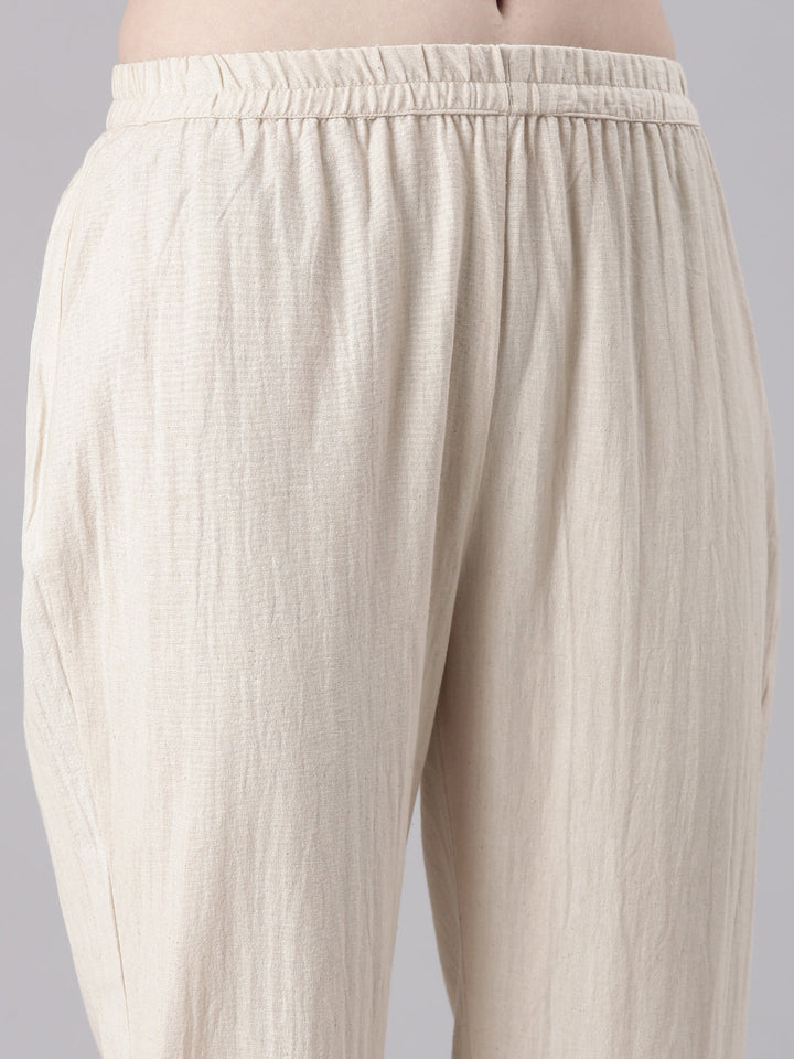 Neerus Beige Printed Straight Kurta and Trousers With Dupatta