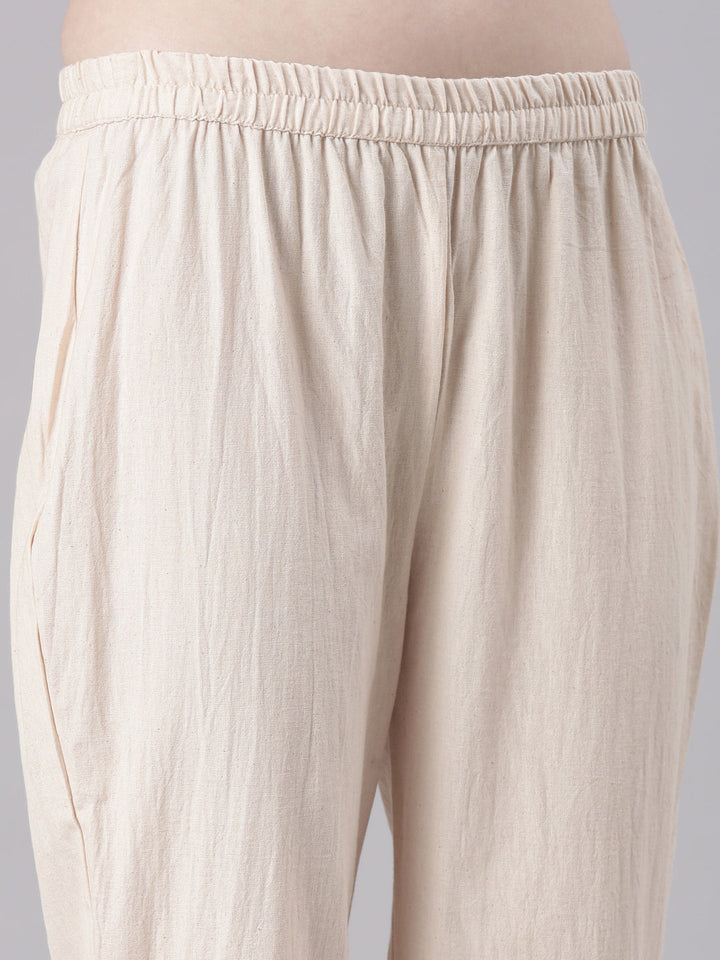 Neerus Cream Printed Straight Kurta and Trousers With Dupatta