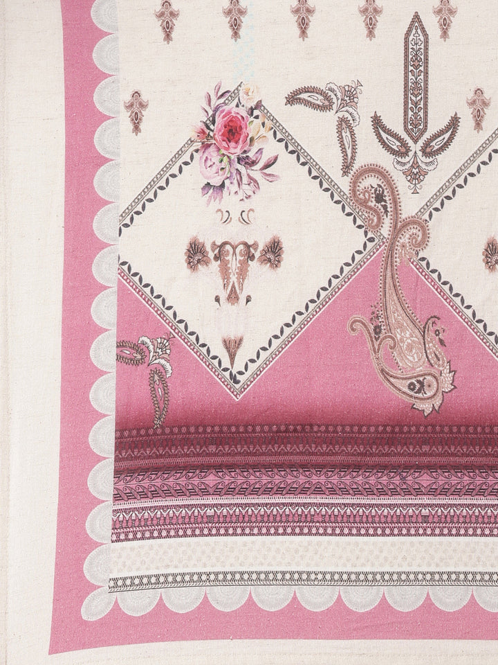 Neerus Cream Printed Straight Kurta and Trousers With Dupatta