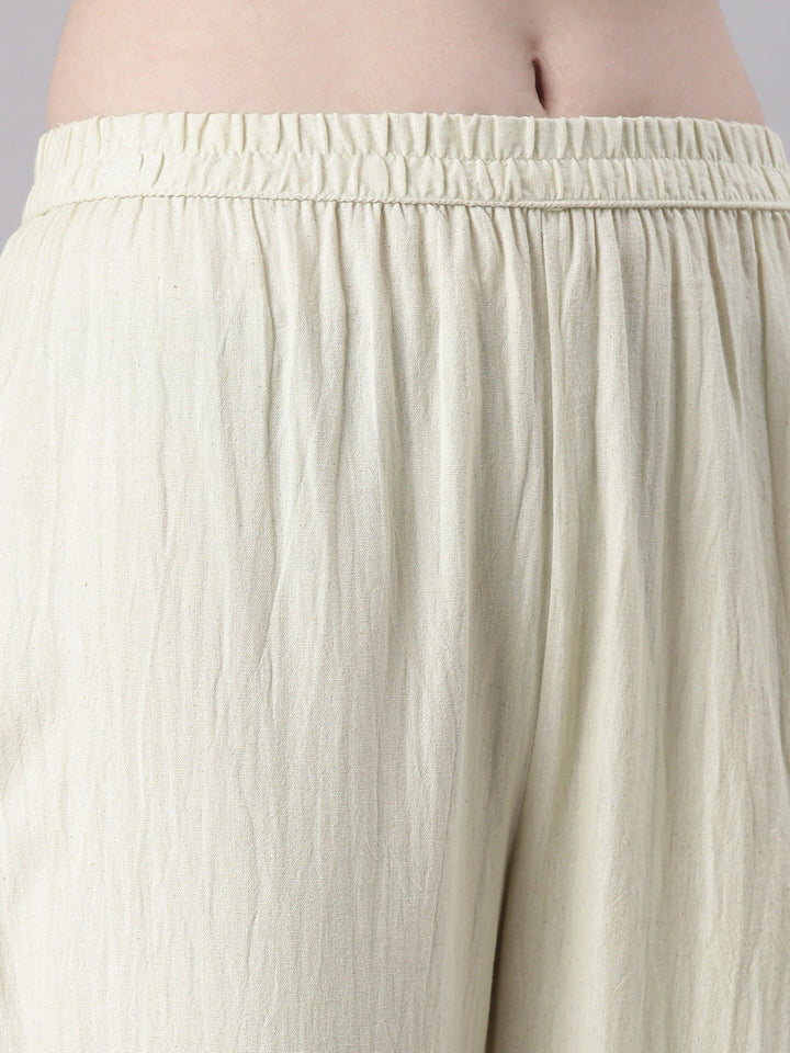 Neerus Off White Printed Straight Kurta and Trousers With Dupatta