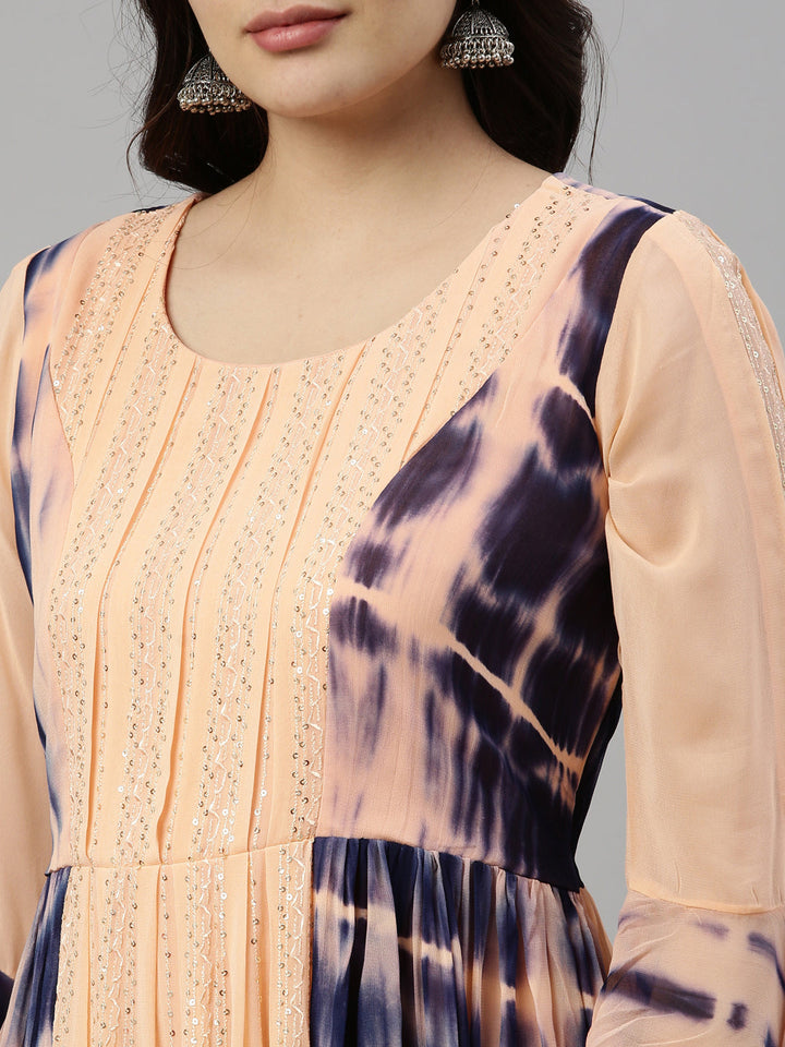 Neerus Orange georgette straight kurta - detail view 5