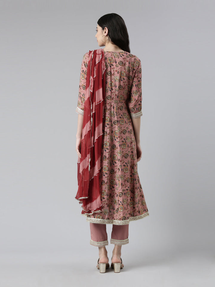 Neerus Multi floral embellished pleated suit set - detail view 2