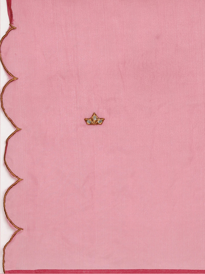 Neerus Pink printed straight kurta set with dupatta - detail view 4