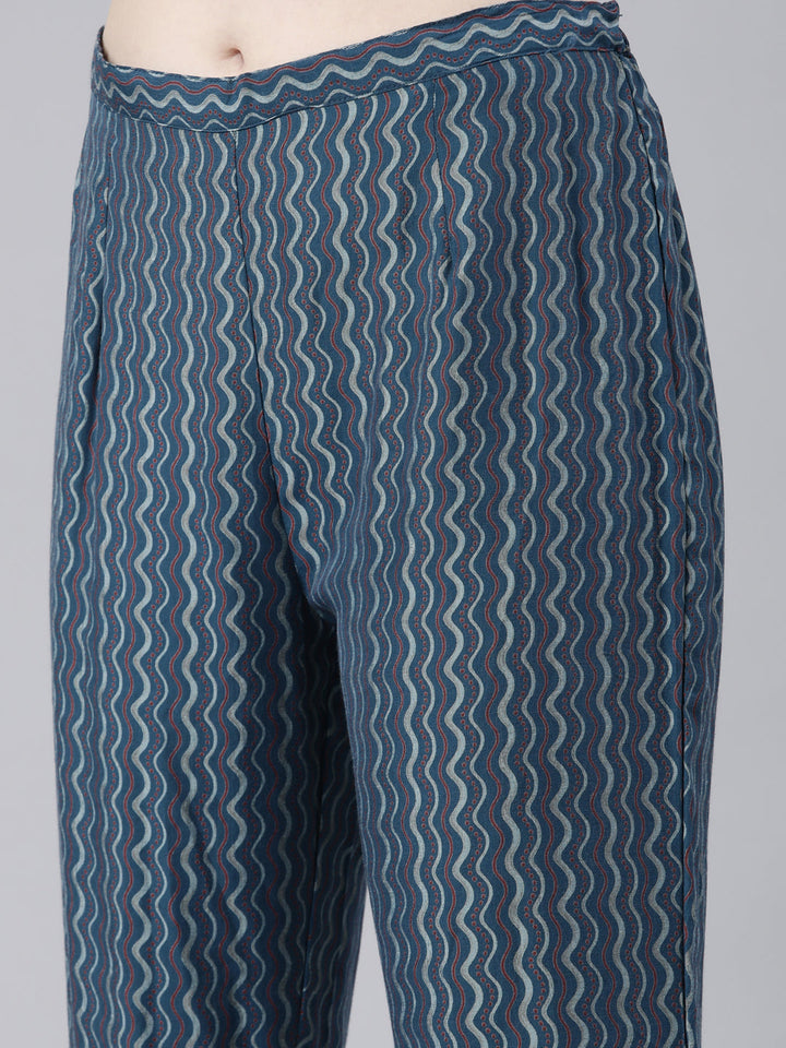 Neerus Blue Shantoon Printed Kurta Set straight silhouette - detail view 3