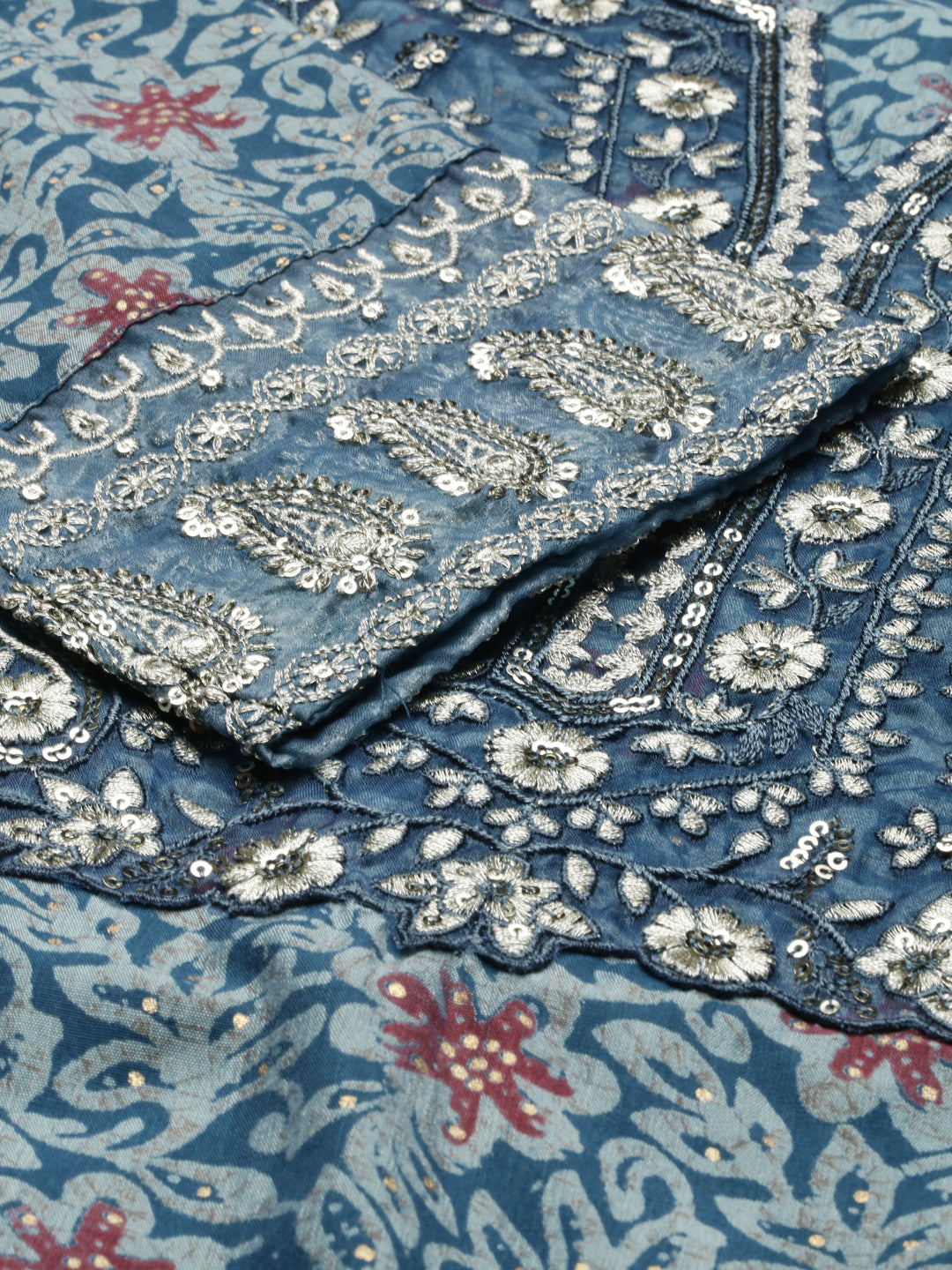 Neerus Blue Shantoon Printed Kurta Set straight silhouette - detail view 2