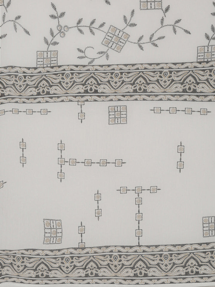 Neerus White cotton printed kurta set with trouser and dupatta - detail view 4