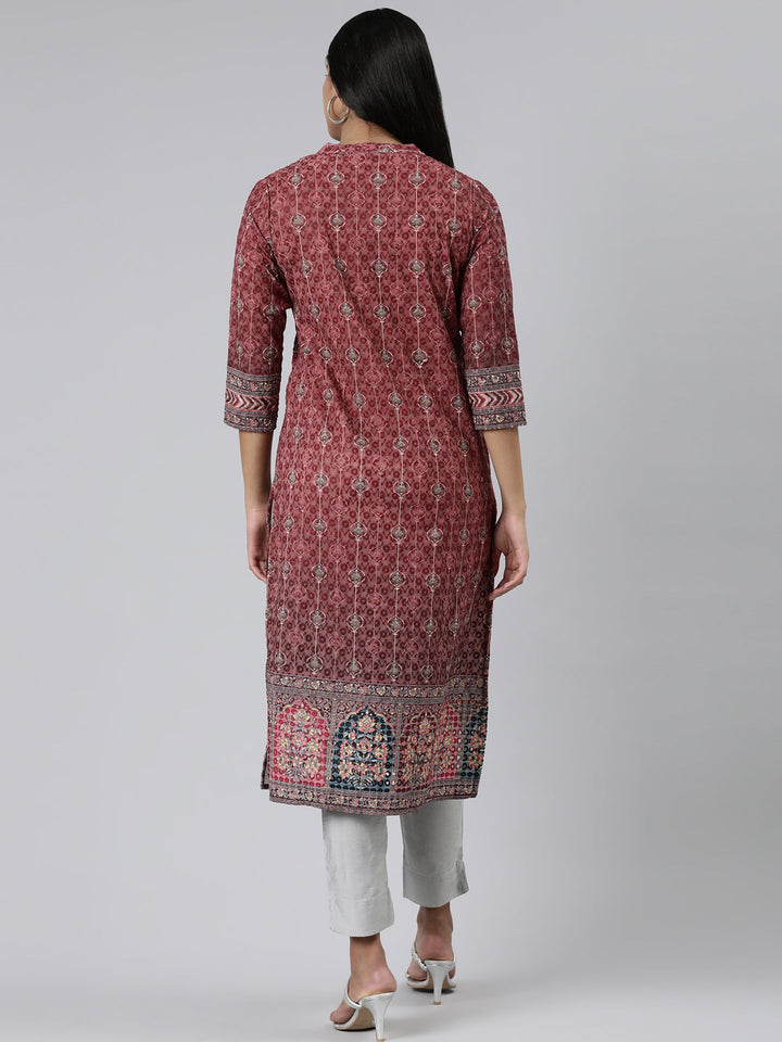 Neerus Maroon chiffon printed kurti - side view
