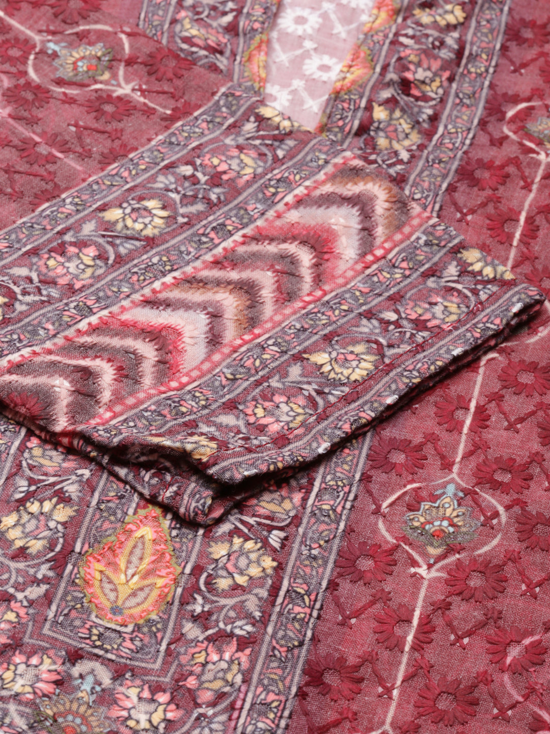 Neerus Maroon chiffon printed kurti - detail view 1