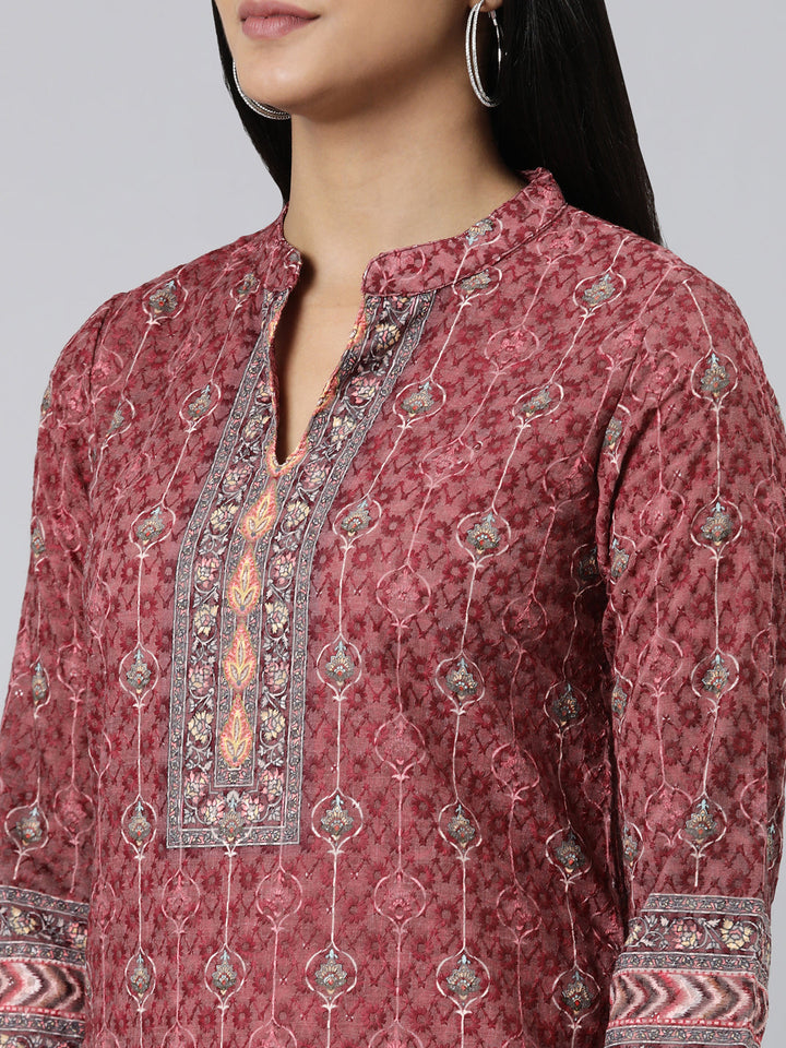 Neerus Maroon chiffon printed kurti - detail view 2