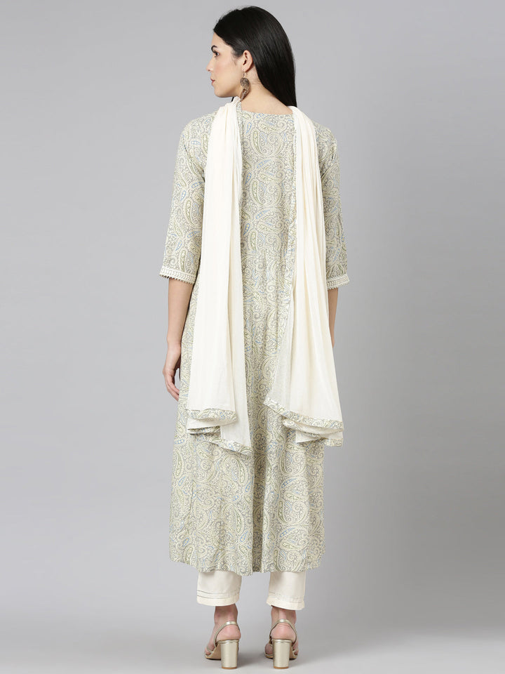 Neerus Beige printed straight suit set - side view