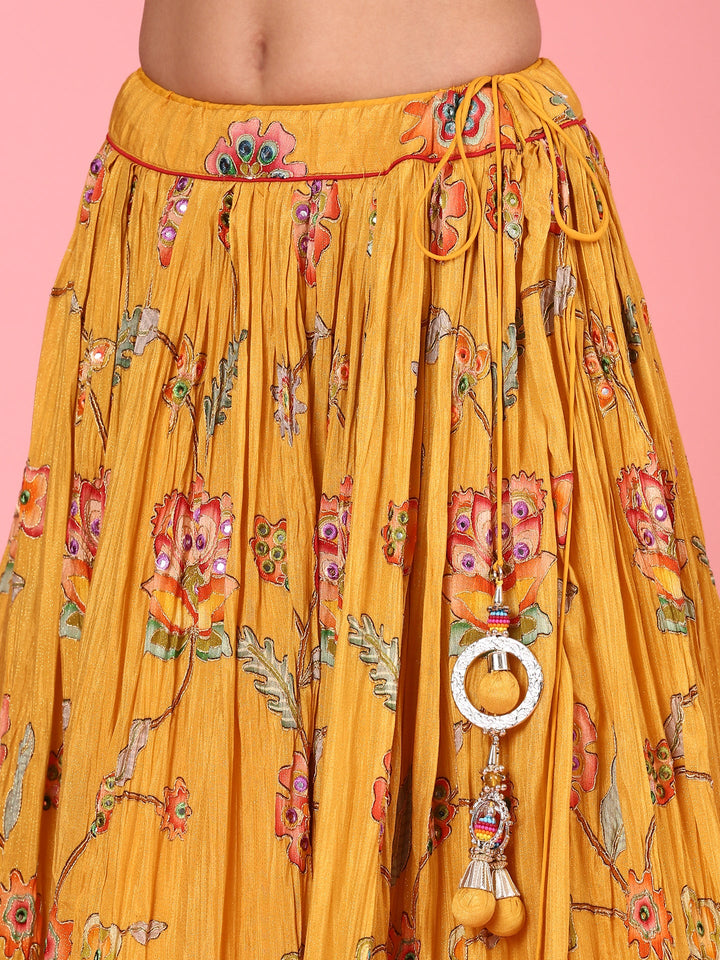 Yellow embroidered georgette Three piece ghagra set