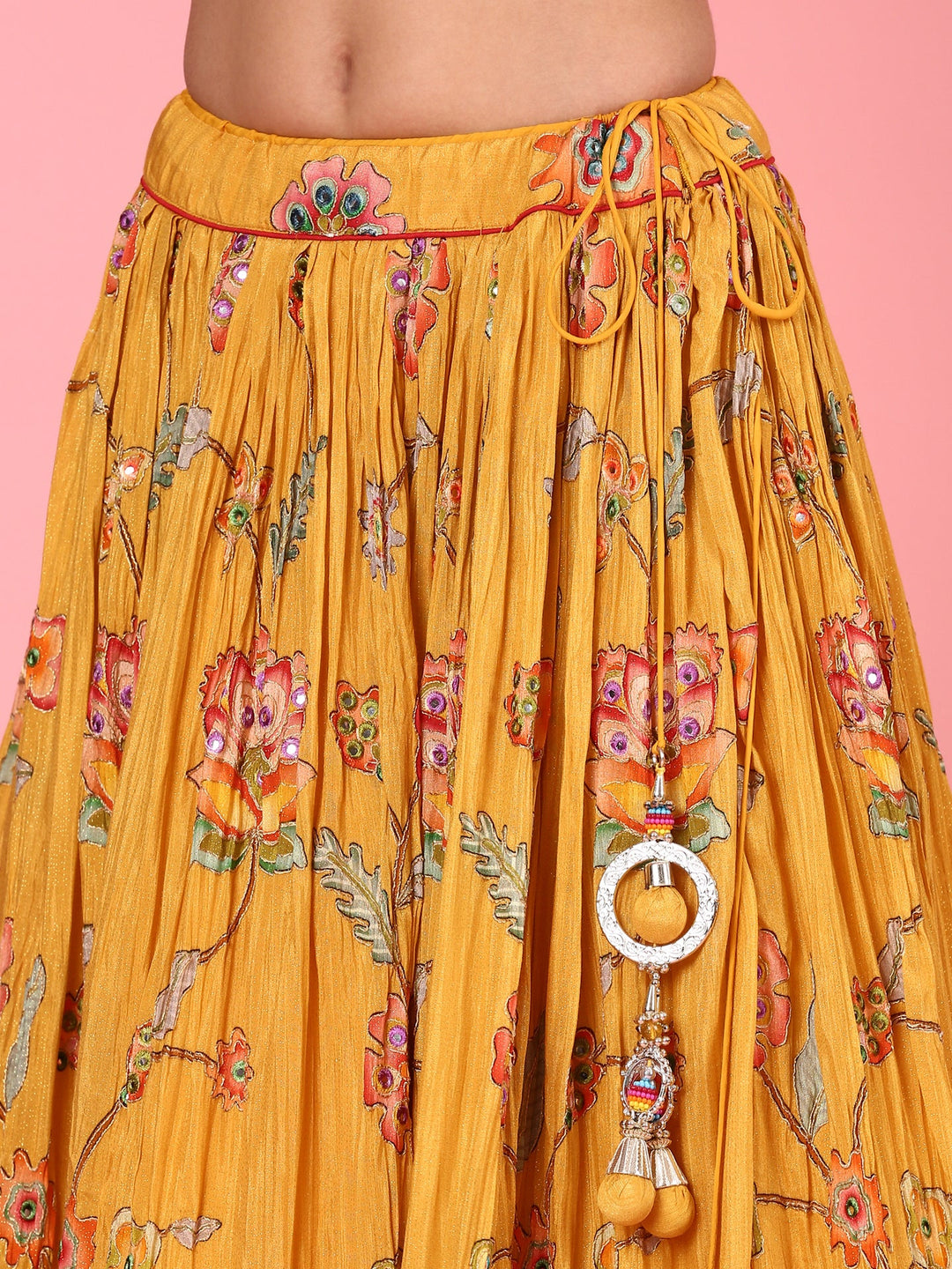 Neerus Yellow georgette embroidered lehenga set - detail view 5