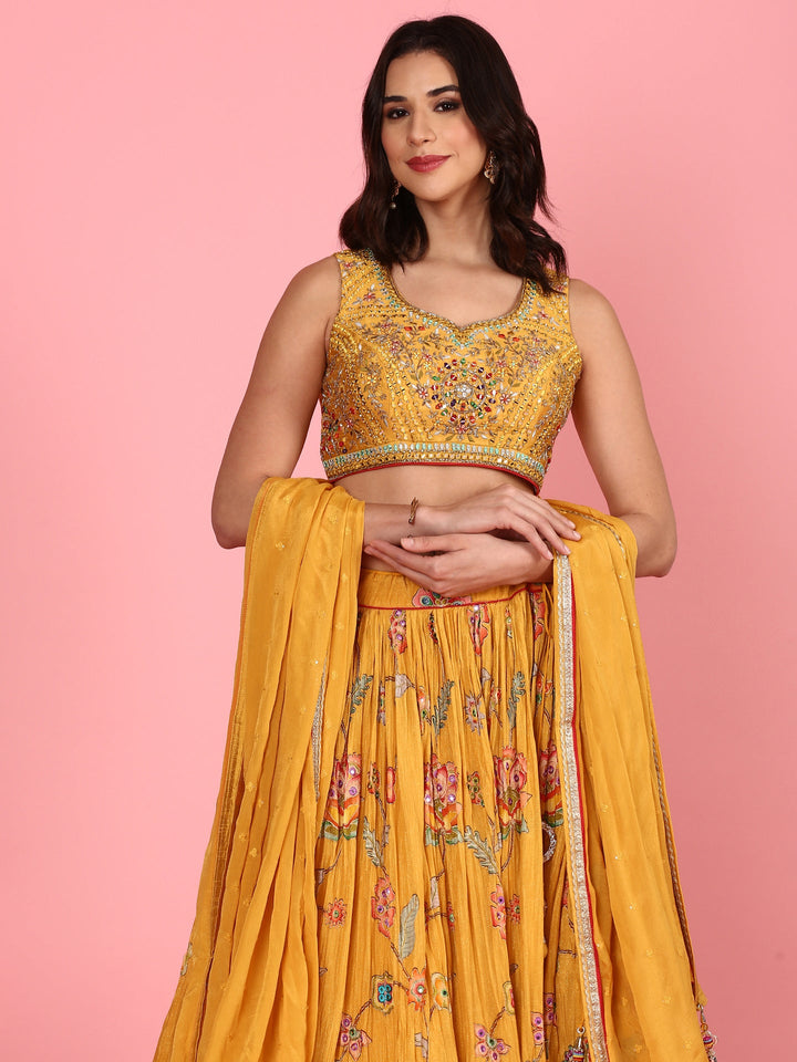 Neerus Yellow georgette embroidered lehenga set - detail view 2