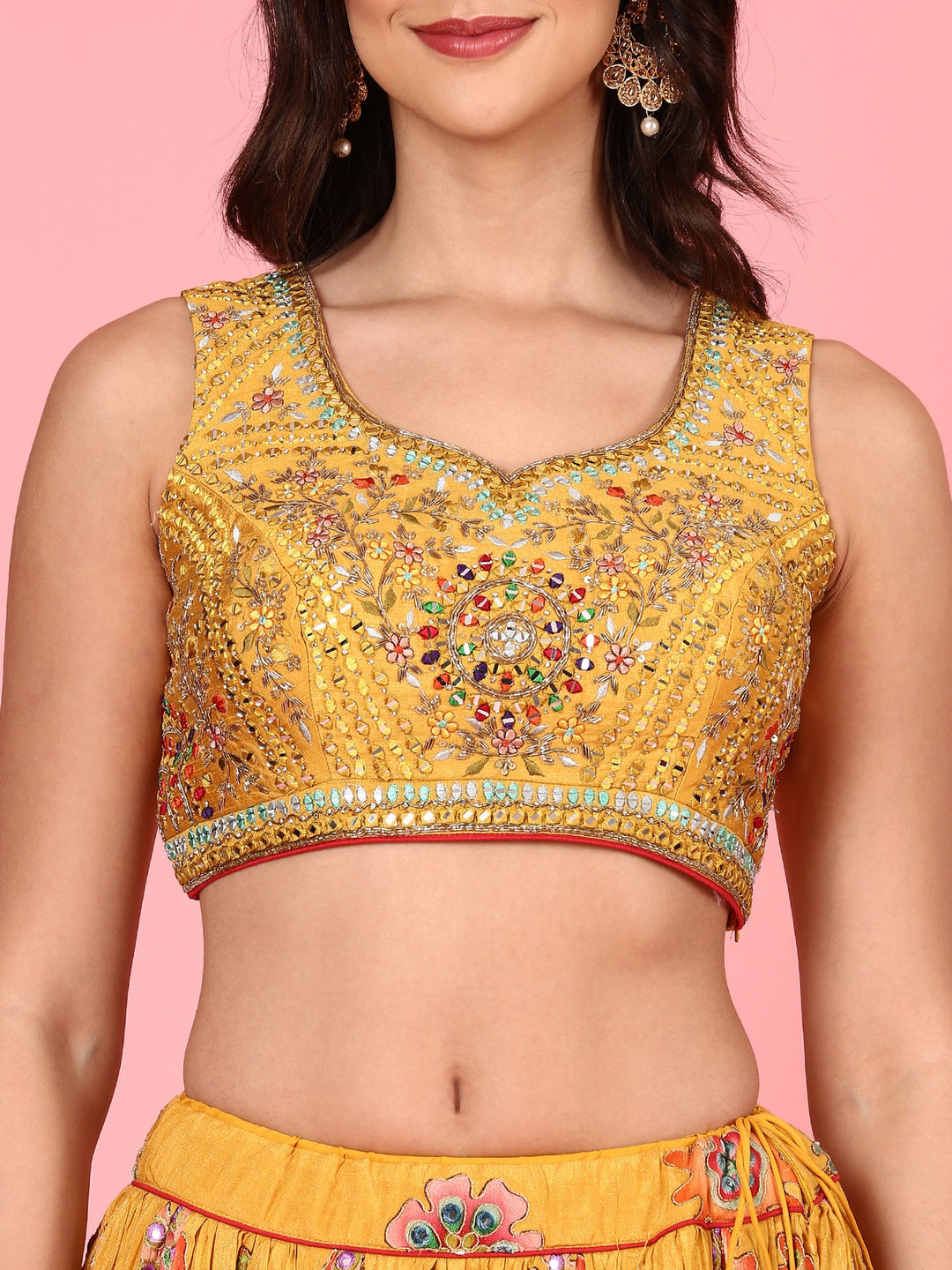 Neerus Yellow georgette embroidered lehenga set - detail view 1