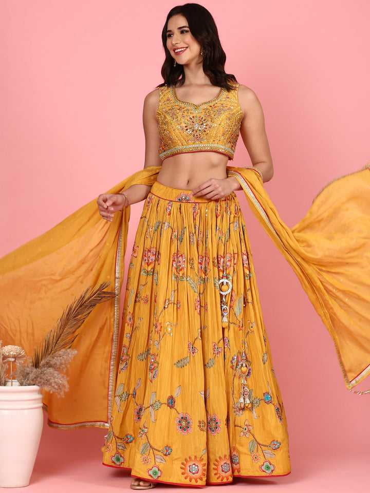 Neerus Yellow georgette embroidered lehenga set - detail view 4