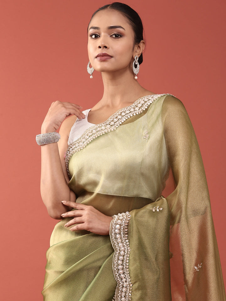 Neerus Green organza embellished saree - side view