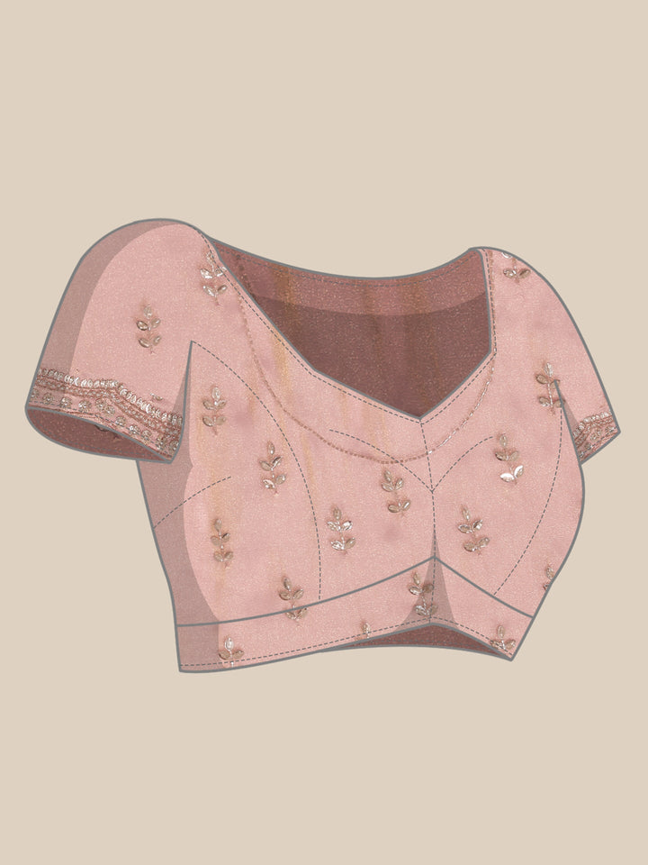 Pink Organza Stone And Thread Embroidery Saree