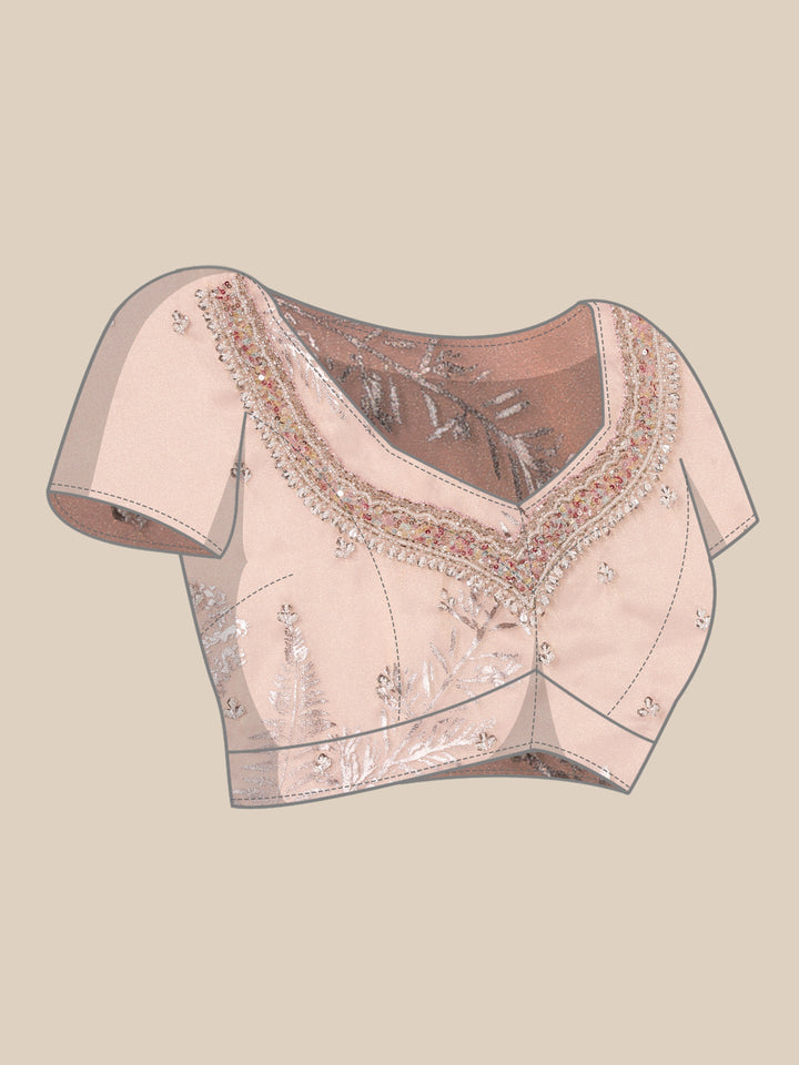 Peach Tissue Sequins Embroidery Saree