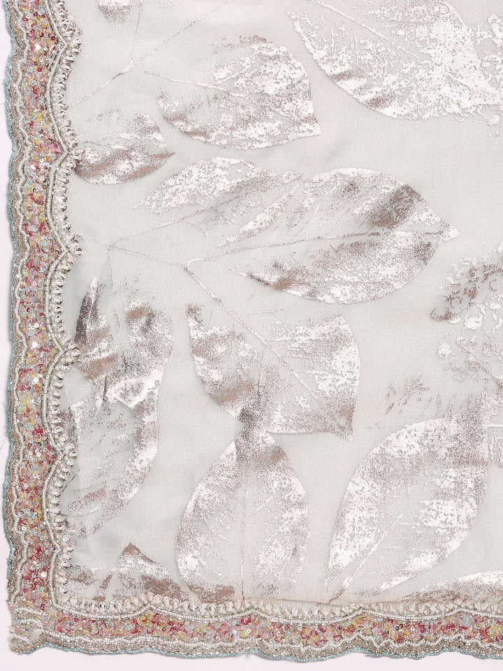 Sea Blue Tissue Sequins Embroidery Saree