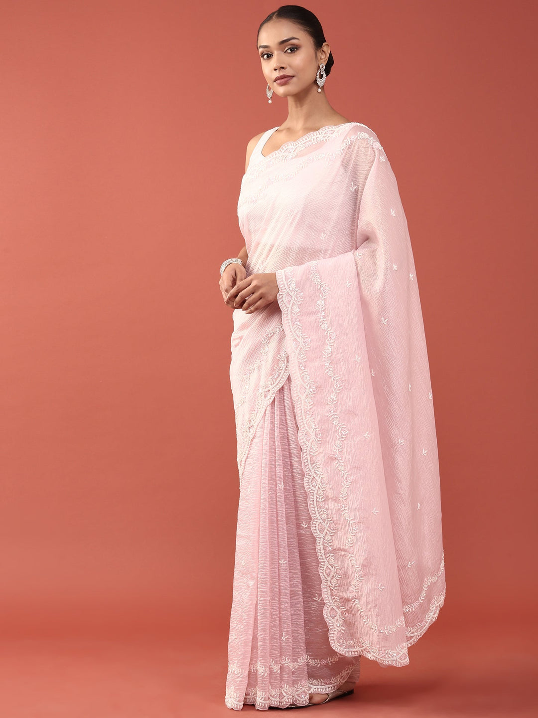 Neerus Pink georgette embellished saree - detail view 1