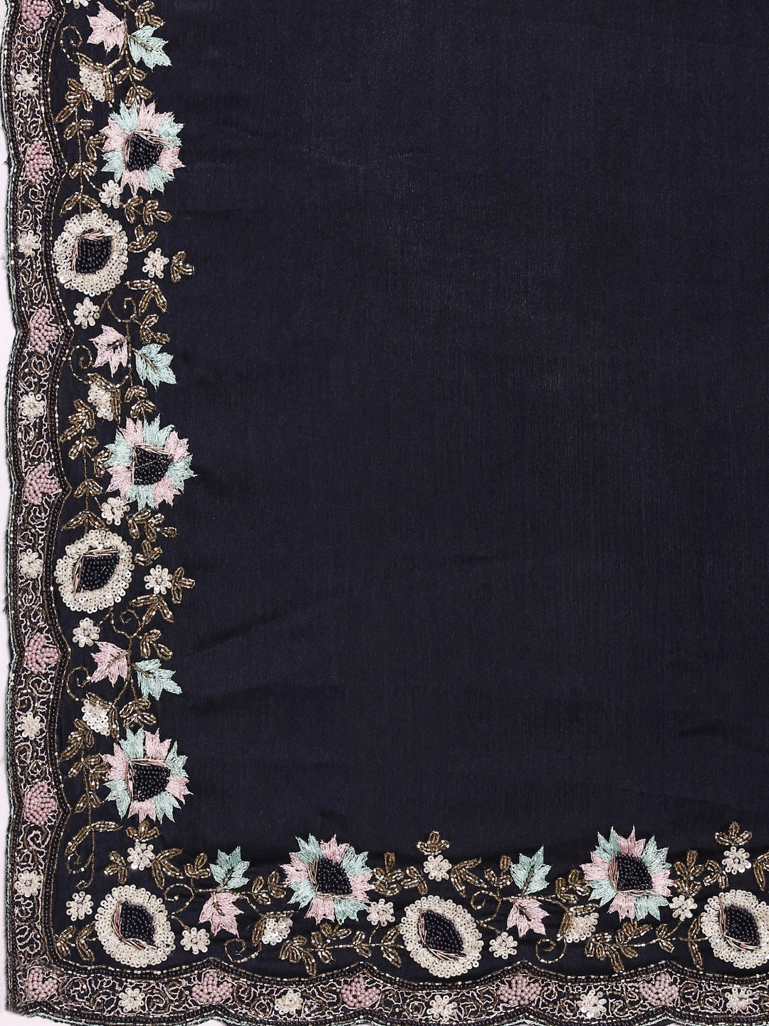 Neerus Black silk embroidered saree - detail view 3