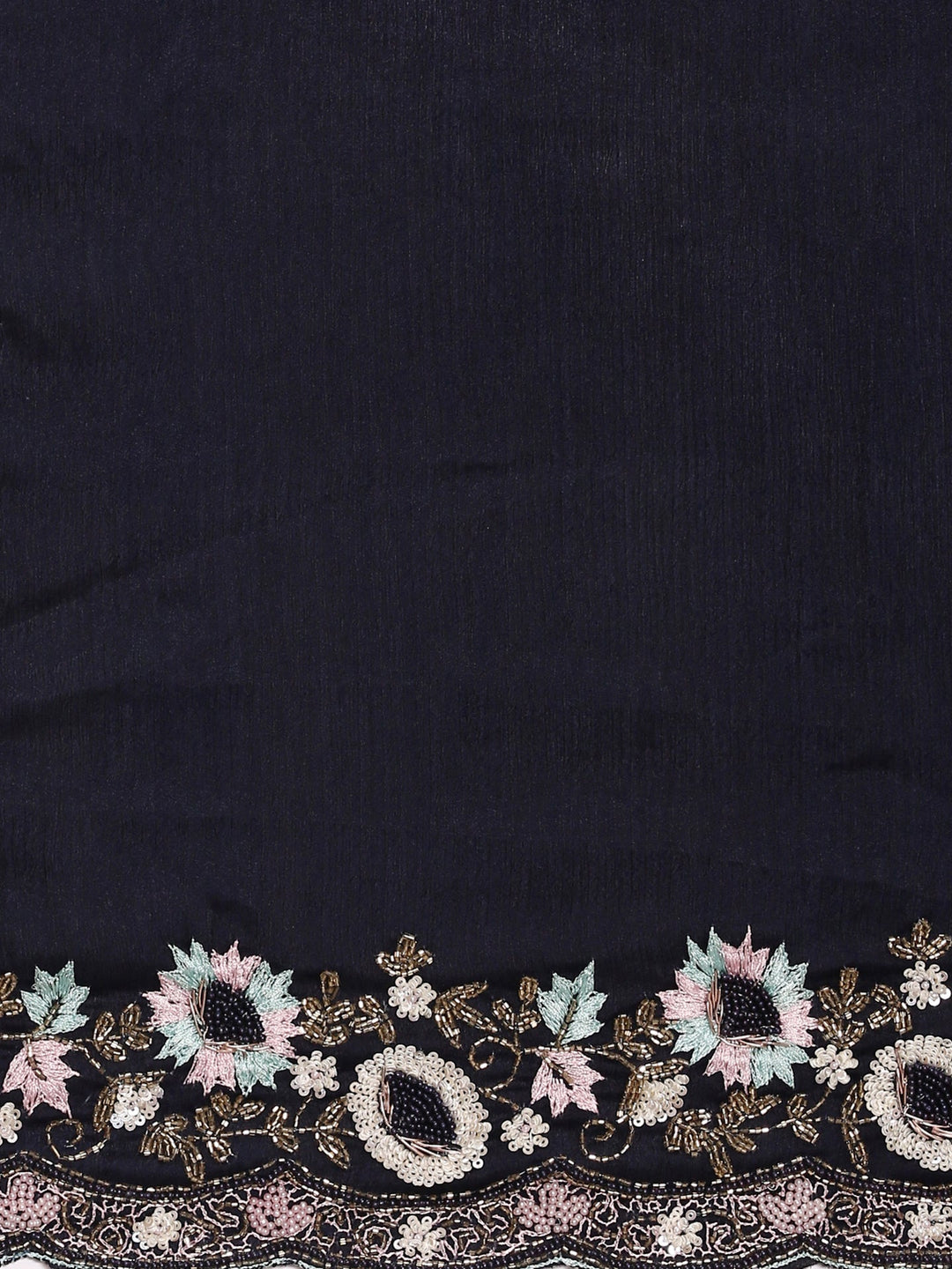 Neerus Black silk embroidered saree - detail view 2