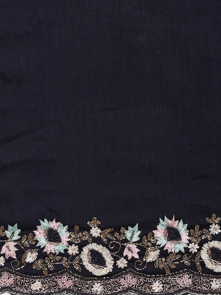 Neerus Black silk embroidered saree - detail view 2