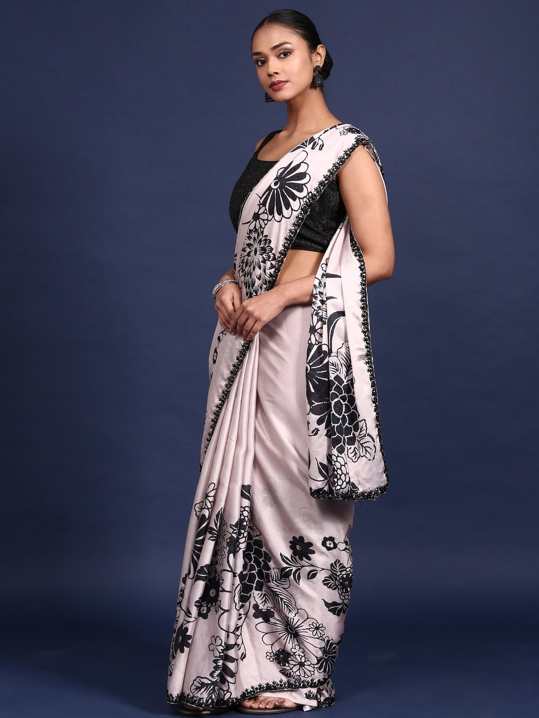 Neerus Beige crepe woven saree - detail view 1