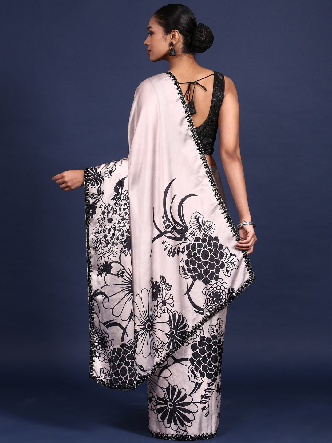 Neerus Beige crepe woven saree - side view
