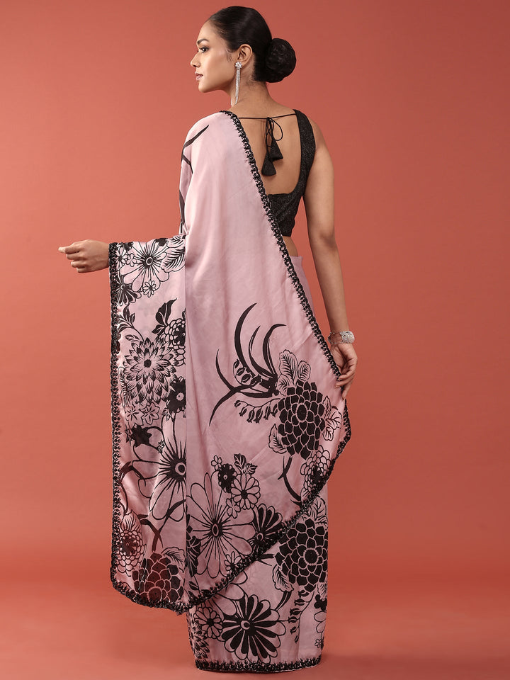 Neerus Pink crepe woven saree - back view