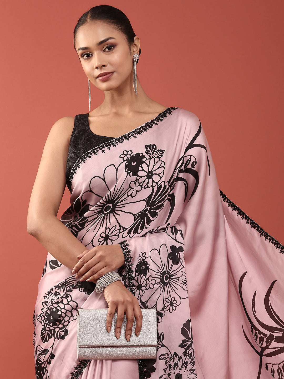 Neerus Pink crepe woven saree - side view