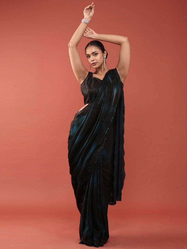 Peacock Shimmer Stone And Thread Embroidery Saree