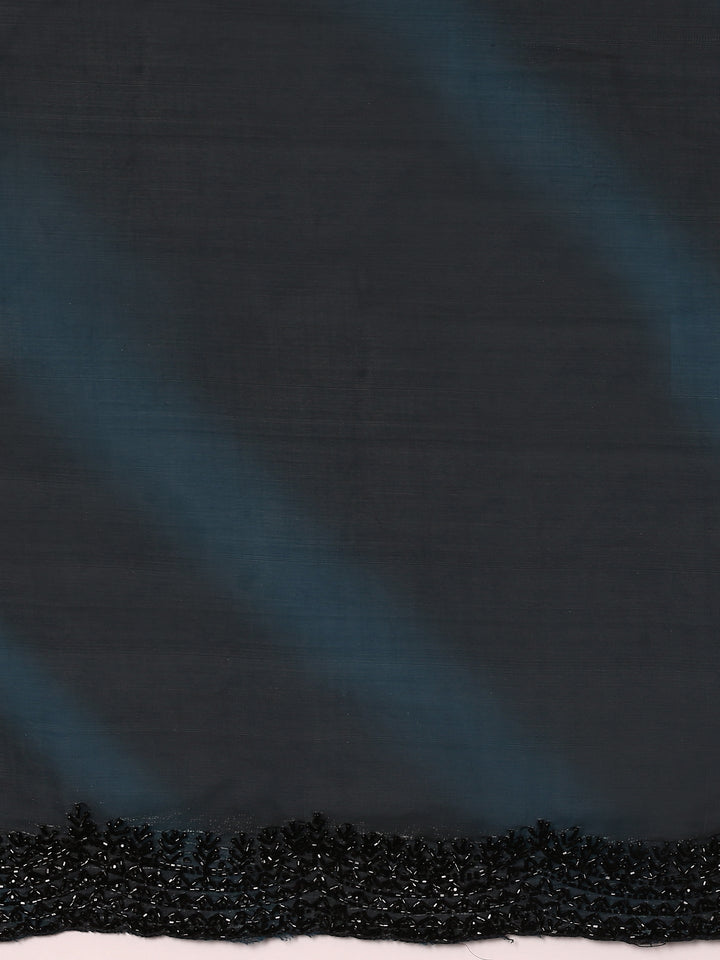 Peacock Shimmer Stone And Thread Embroidery Saree